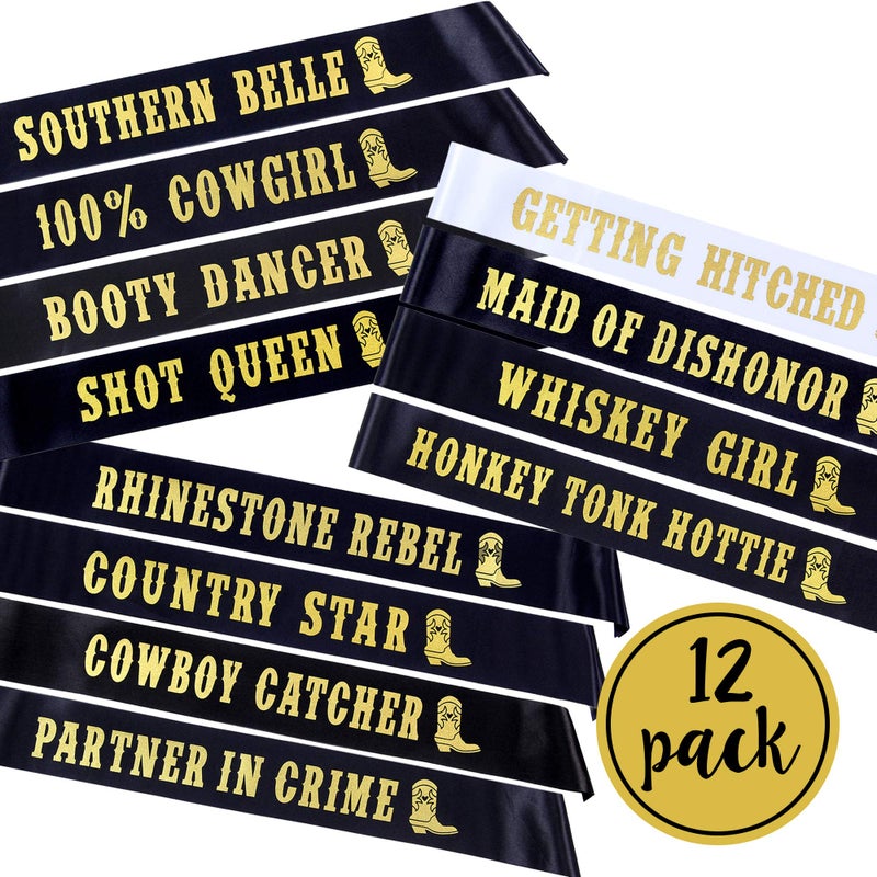 Pop Fizz Designs Nashville Bachelorette Party Sashes | 12 Pack | Includes 1 Bride Sash â€œGetting Hitchedâ€ | 11 Funny Bride Tribe Sashes for Bridal Party - Image 2